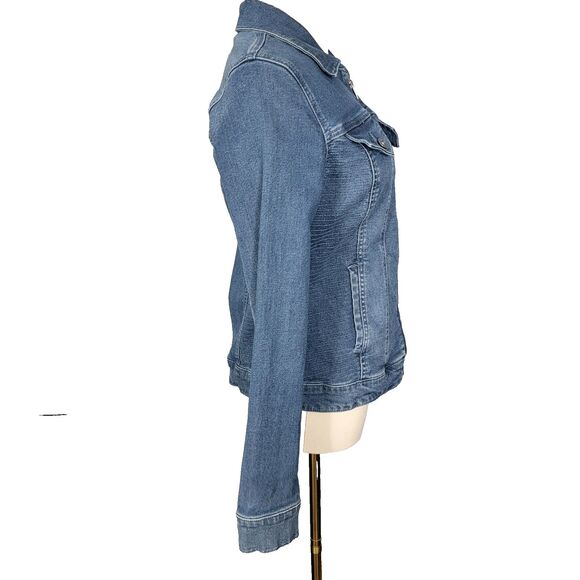 Guess Jacket Med Rigby Denim Moto Zip Distressed Blue Jean Stretch Denim Zip - Picture 12 of 17